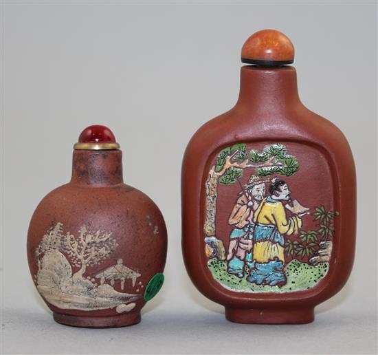 Two Chinese Yixing pottery snuff bottles, 1800-1900, Richards no.s 469 and 177